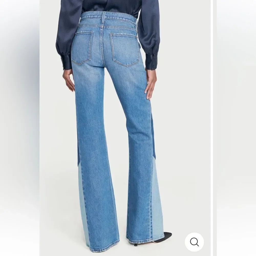Frame Two-Tone Blue Patchwork Flared Jeans - Picture 3 of 16